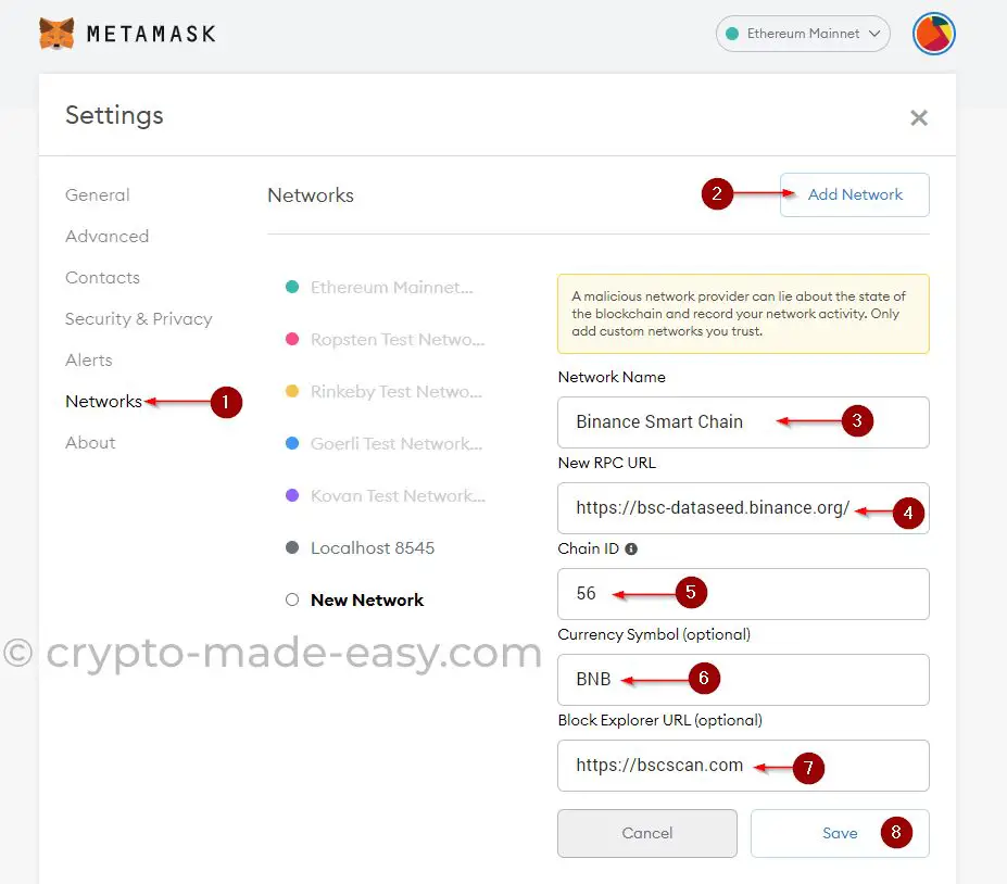 Add BNB Network to MetaMask