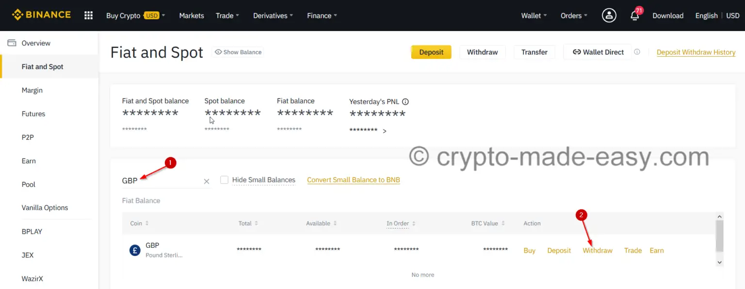 transfer money from binance to bank account